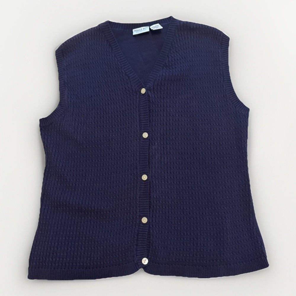 Bugle Boy Women's VTG Navy Buttons Sweater Vest XL 100% Cotton‎ 90s Classic Prep